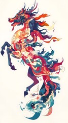 Surreal Dragon Painting on White Background, Abstract Image, Texture, Pattern Background, Wallpaper, Cover and Screen for Smartphone, PC, Laptop, 9:16 and 16:9 Format