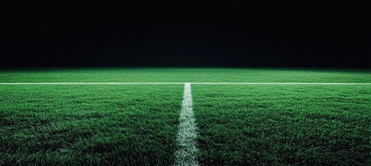 Green Soccer Field with White Lines Under Night Lights