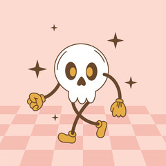 Halloween card in groovy retro style.Flyer,poster for Halloween party.Postcard invitation.Vector cartoon illustration