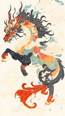 Surreal Dragon Painting on White Background, Abstract Image, Texture, Pattern Background, Wallpaper, Cover and Screen for Smartphone, PC, Laptop, 9:16 and 16:9 Format