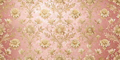 Professional photography studio backdrops featuring a calming pink hue paired with a vintage-inspired golden floral pattern perfect for capturing stunning portraits 