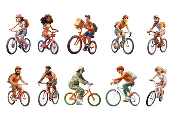 Fototapeta premium PNG 3D people biking element set, transparent background