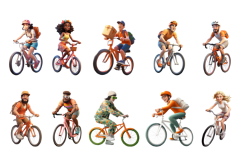 PNG 3D people biking element set, transparent background