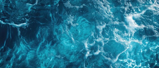 Abstract Blue Water Texture: Ocean Surface with Foamy Bubbles