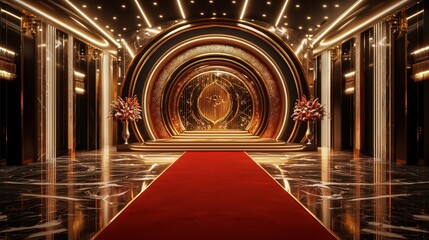 A Glitzy Affair: Luxurious 3D-Rendered Event with Red Carpet and Modern Stage Design