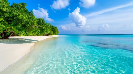 Fototapeta premium Panoramic view of tranquil beach with crystal clear water