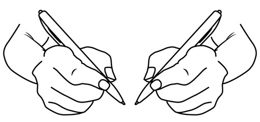 ペンを持つ手の線画イラスト。学習やメモのイメージ。