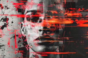 Naklejka premium Close-up view of a person's face with red paint, useful for creative projects and artistic expressions