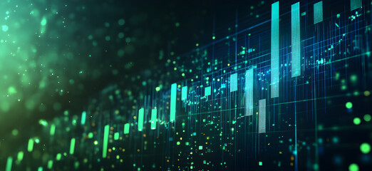 Futuristic financial data analysis with bar graphs
