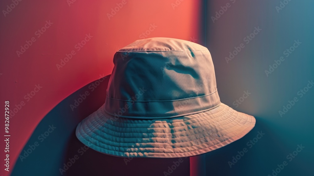 Poster a white hat sits atop a wall, perfect for adding a touch of whimsy to your design