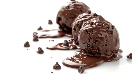 Creamy chocolate ice cream served in two generous scoops on a clean white surface