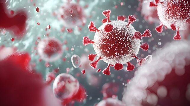 The virus is stained red