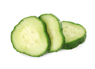 Slices of fresh cucumber isolated on white