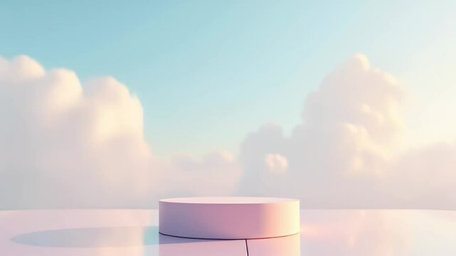 3D podium background with white clouds. 3D podium, booth background, stage, minimalist stage rendering design
