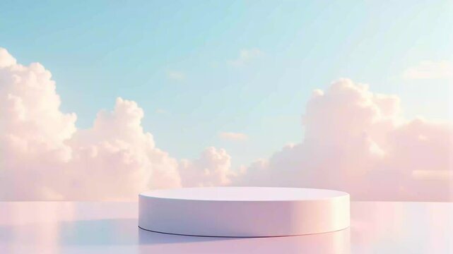 3D podium background with white clouds. 3D podium, booth background, stage, minimalist stage rendering design