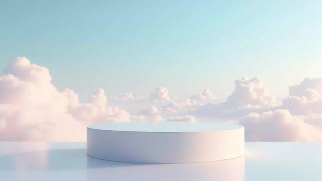 3D podium background with white clouds. 3D podium, booth background, stage, minimalist stage rendering design