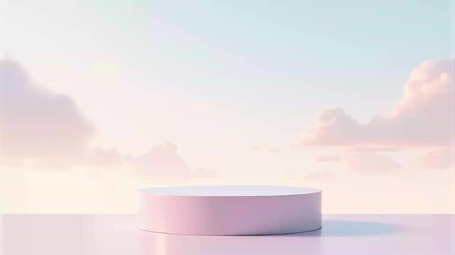 3D podium background with white clouds. 3D podium, booth background, stage, minimalist stage rendering design