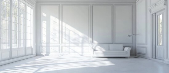 Fototapeta premium Minimalist white room interior design in a 3D rendering