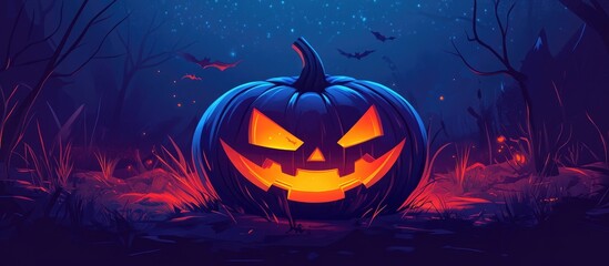 Spooky pumpkin head flat illustration