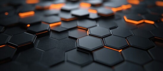 Obraz premium Carbon and gradient effects featuring technological honeycomb patterns on a dark background 3D rendering