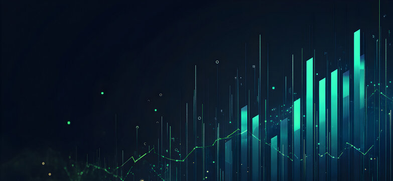 Futuristic stock market performance with glowing green bars
