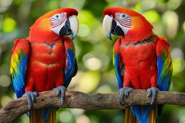 Naklejka premium Macaws (Ara ararauna), pair, native to South America, captive, Wachenheim, Germany, Europe, ai