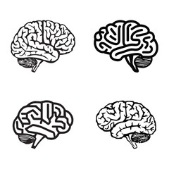 Black and white vector silhouettes set of human brain