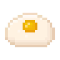 fried egg pixel art icon, breakfast, chicken egg, 90s, 80s, old arcade game style item, icon for game, mobile app, 8 bit, vector illustration