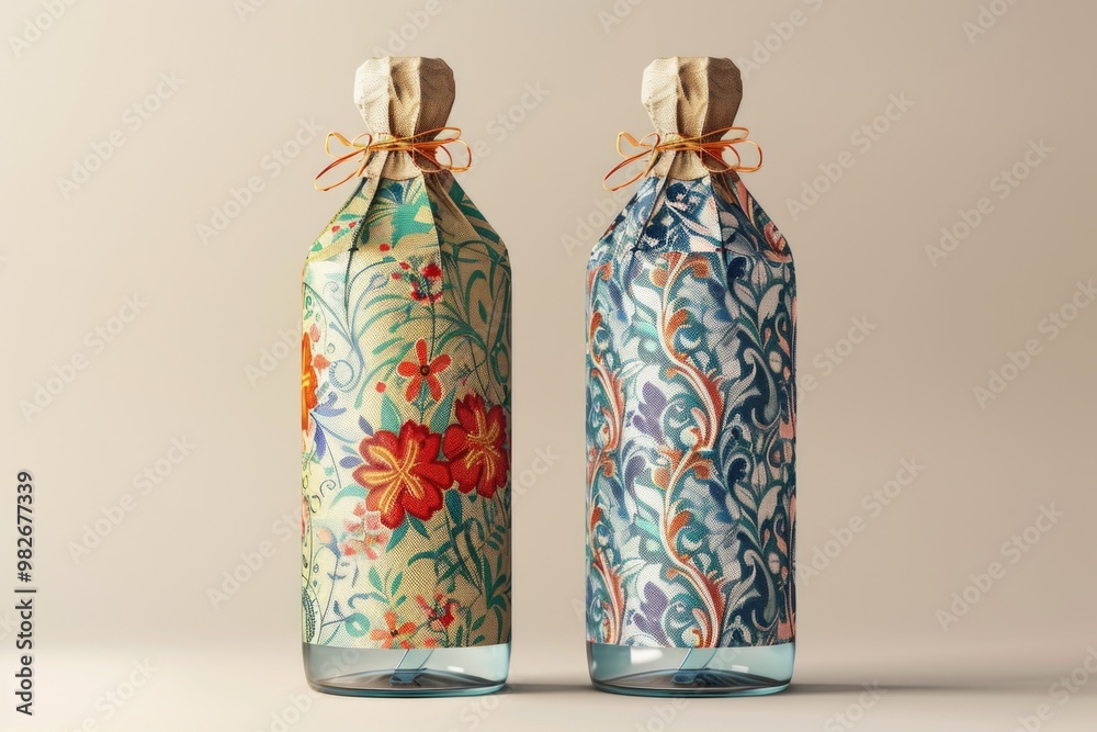 Poster A pair of wine bottles side by side on a table or shelf