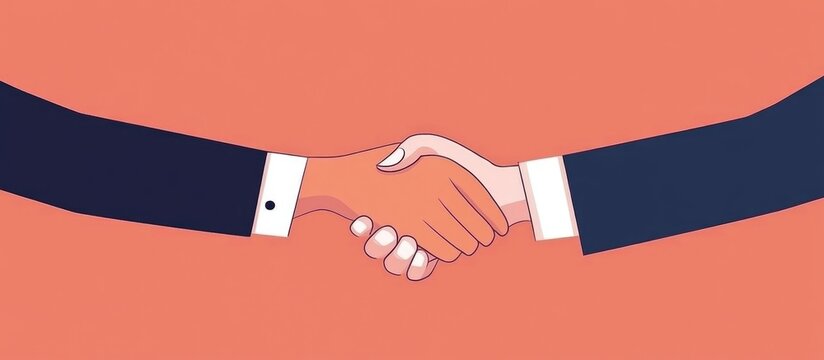 Successful partnership represented by a handshake between a businesswoman and businessman Flat 2D style illustration
