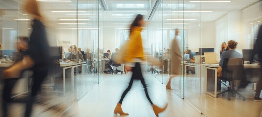 Blurred Motion of People Working in Modern Office