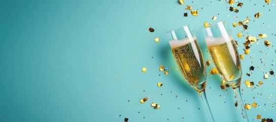 Sparkling Celebration: Two Glasses of Champagne with Golden Confetti