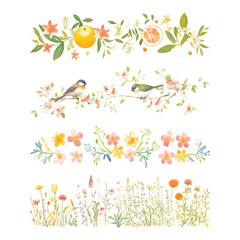 Obraz premium PNG watercolor nature divider element set, transparent background