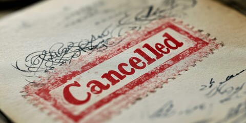 Red "Cancelled" stamp on a white paper.