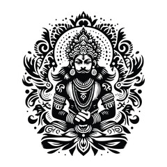 Obraz premium hindus Brahma with folk art decoration in black and white illustrations, cutout graphic