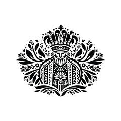 Obraz premium king with folk art decoration in black and white illustrations, cutout graphic