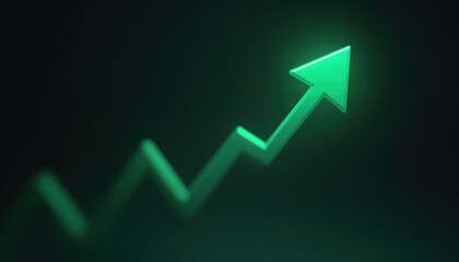 Green Arrow on Digital Display Indicating Growth: A digital display featuring a green arrow pointing upward, symbolizing financial growth and positive market trends.