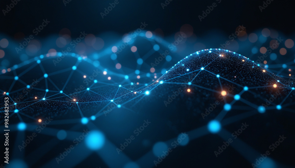 Poster flowing network with illuminated data points: a flowing network featuring illuminated data points, s