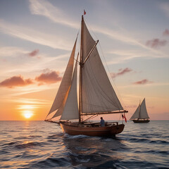 Fototapeta premium Sailing boats on calm sea at sunset