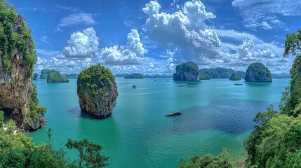 Stunning Tropical Island Landscape with Turquoise Waters and Lush Greenery