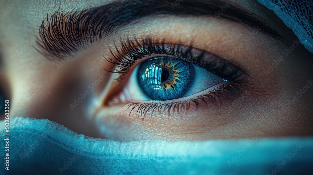 Canvas Prints Close-up of a Woman's Eye with a Blue Mask