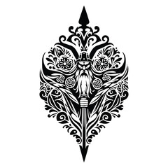 odin nordic god with folk art decoration in black and white illustrations, cutout graphic