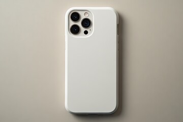 An white phone with a phone case which has a solid white color as a background