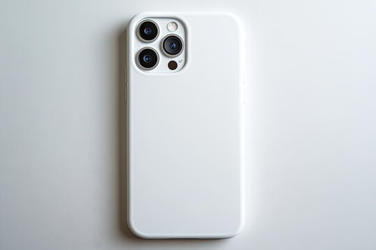 An white phone with a phone case which has a solid white color as a background