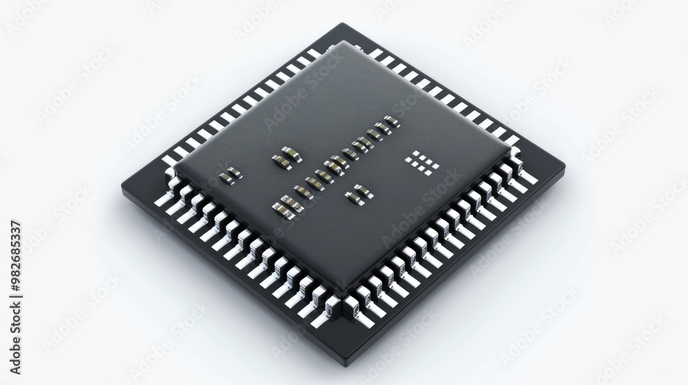Poster A detailed image of a computer chip on a white background, ideal for technology and electronics projects