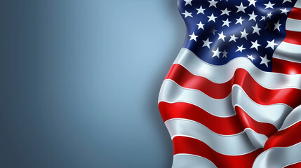 Obraz premium usa flag waving against a blue background, ample space for text, election banner 2024, independence day, memorial day concept 