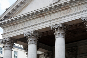 Detail of the Ornate Facade of St Martin in the Fields Church in London