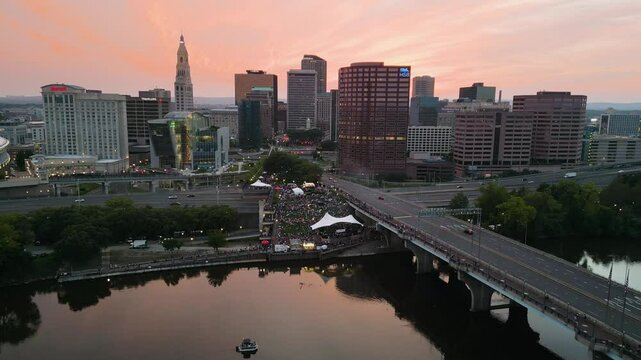 Aerial Skyline Sunset Sliding Shot