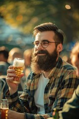 A person enjoying a cold one with friends or alone, ideal for background use