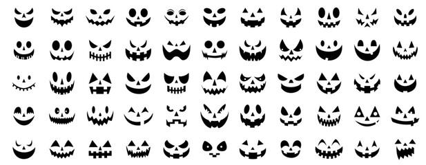 Set of Halloween Scary Faces. Silhouette horror style vector illustration.